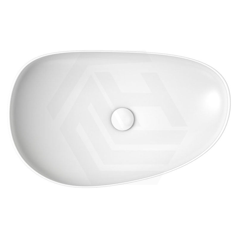 650x400x100mm Fienza Pebble Large Above Counter Ceramic Basin Slim Edge Matt White