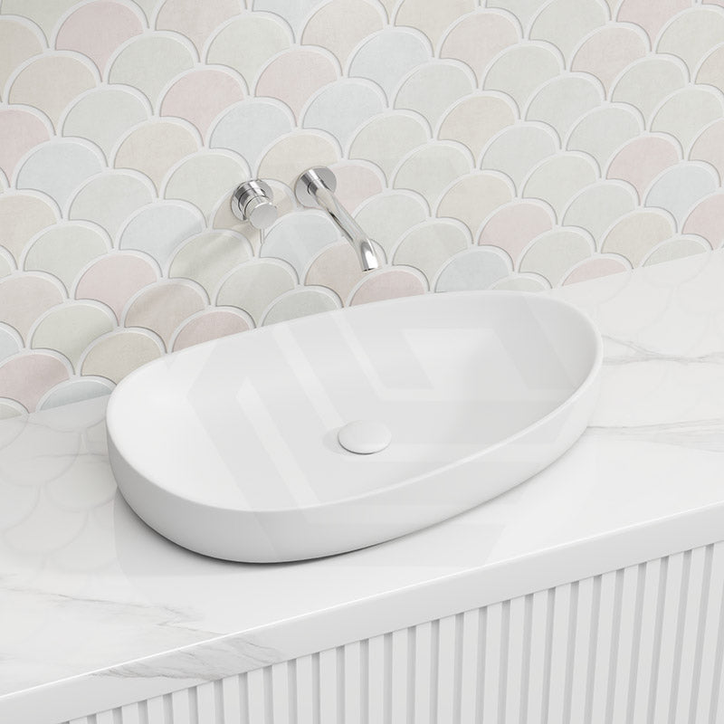 Fienza Pebble Large Above Counter Ceramic Basin Slim Edge 650x400x100mm - Variant Colour