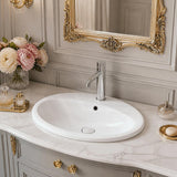 Fienza Lacy Oval Ceramic Fully-Inset Basin with Overflow Hole 565x480x218mm - Gloss White