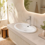 Fienza Lacy Oval Ceramic Fully-Inset Basin with Overflow Hole 565x480x218mm - Gloss White