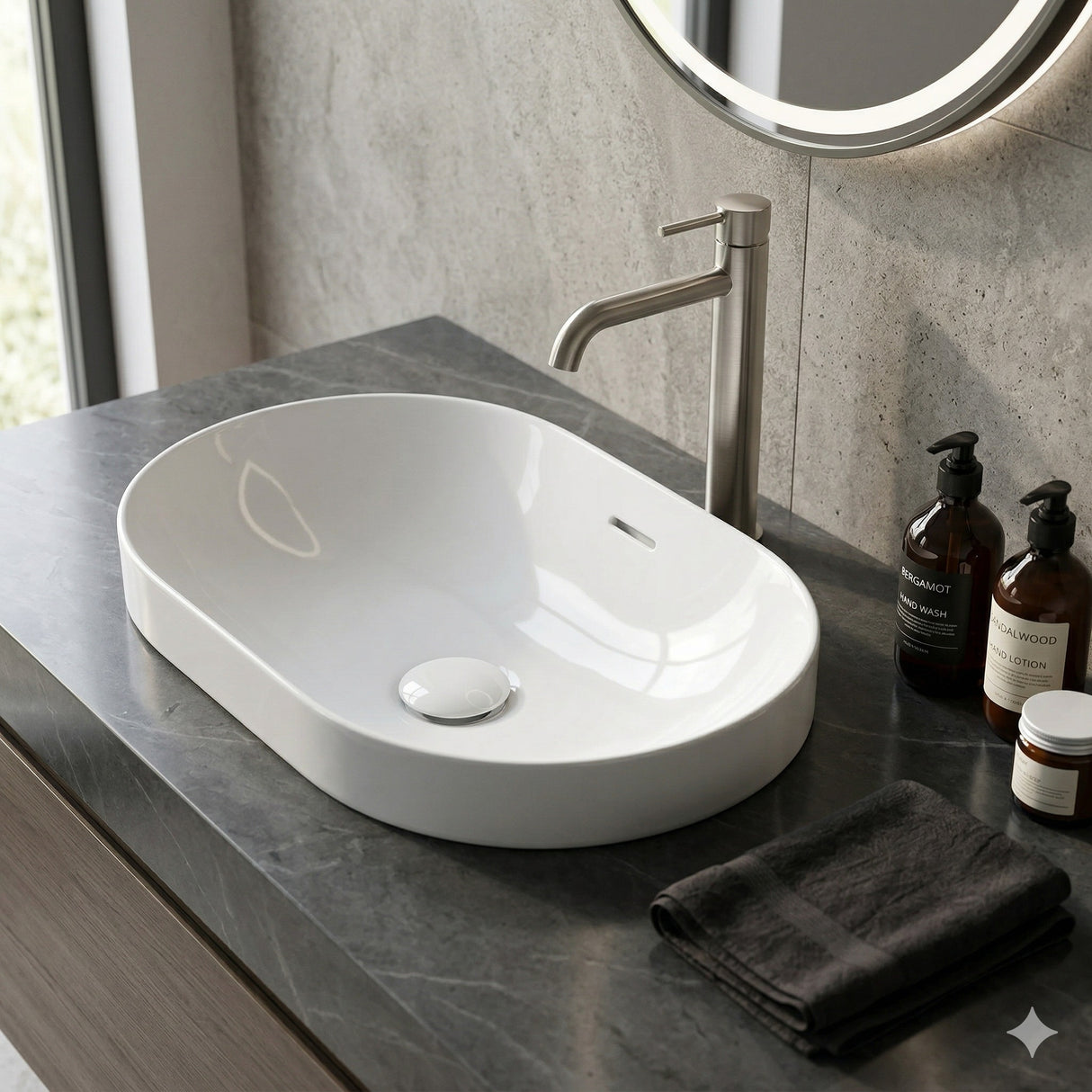 530x340x175mm Fienza Aluca Oval Inset Basin Ceramic Slim Edge with Overflow Colours Available