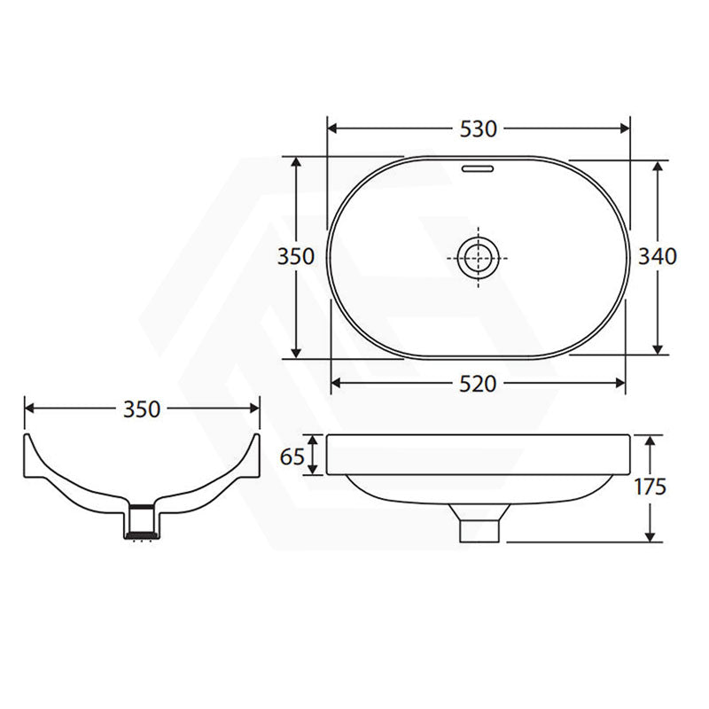530x340x175mm Fienza Aluca Oval Inset Basin Ceramic Slim Edge with Overflow Colours Available