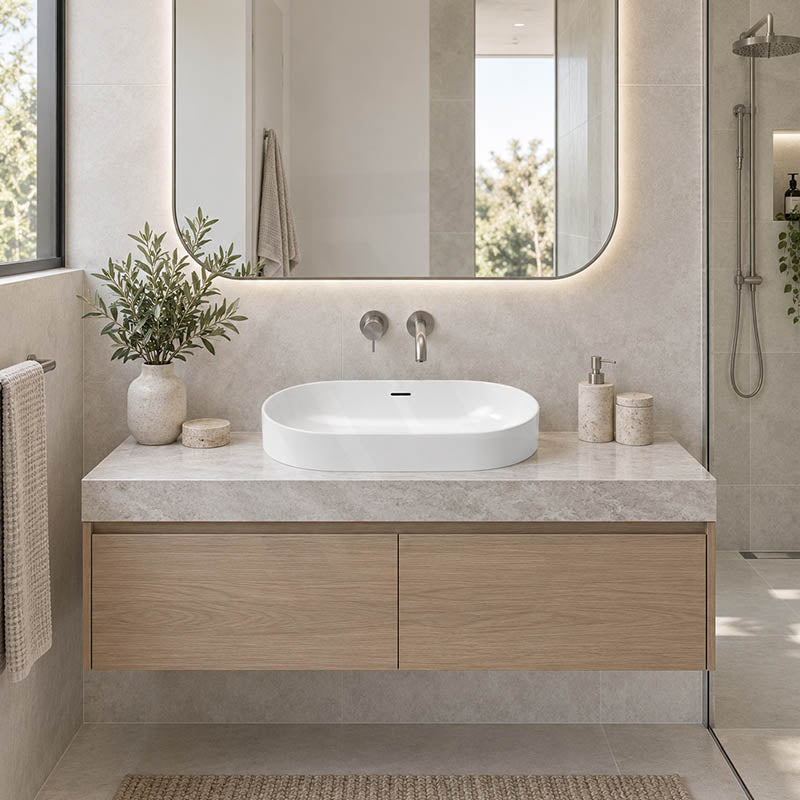 Fienza Aluca Oval Inset Basin Ceramic Slim Edge with Overflow 530x340x175mm - Colours Available