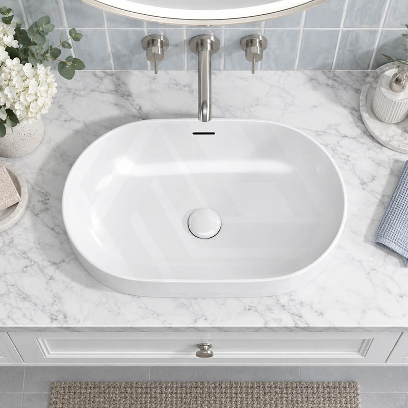 Fienza Aluca Oval Inset Basin Ceramic Slim Edge with Overflow 530x340x175mm - Colours Available