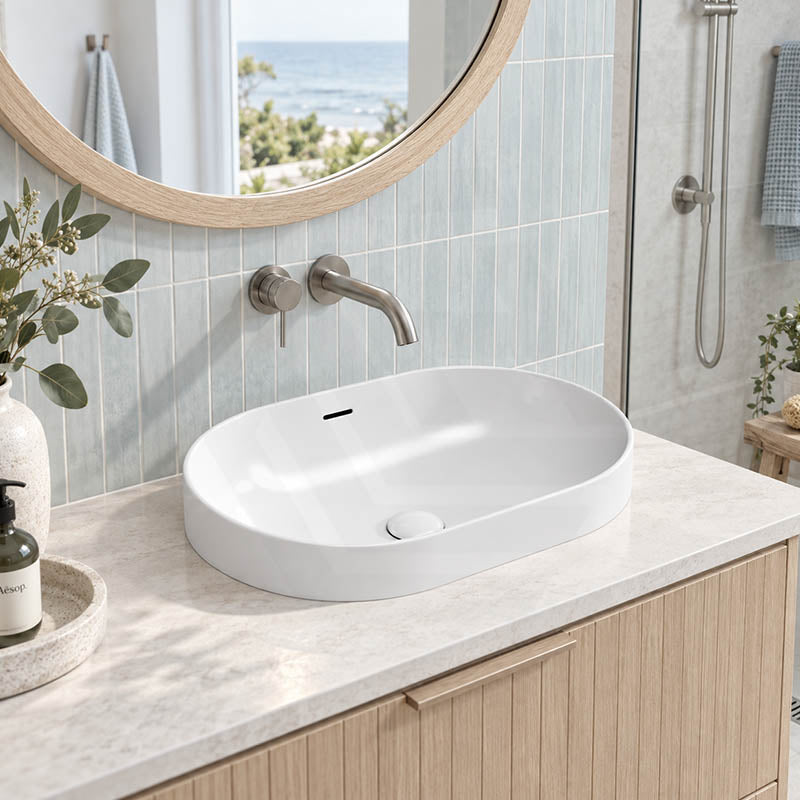 Fienza Aluca Oval Inset Basin Ceramic Slim Edge with Overflow 530x340x175mm - Colours Available