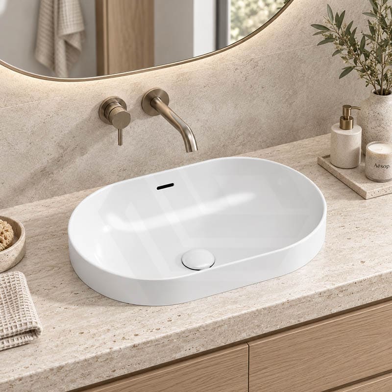 Fienza Aluca Oval Inset Basin Ceramic Slim Edge with Overflow 530x340x175mm - Colours Available