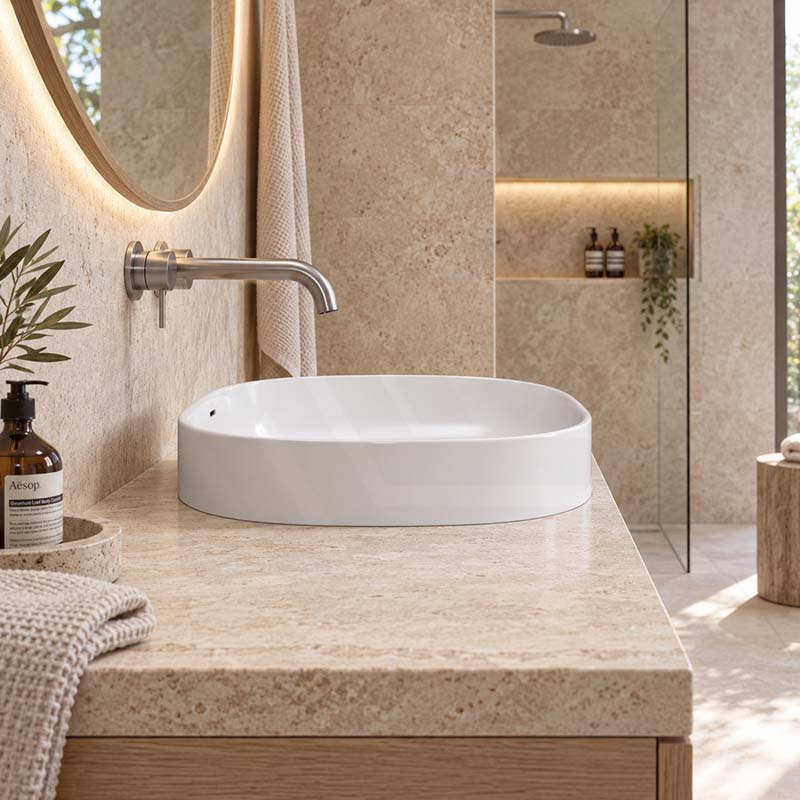 Fienza Aluca Oval Inset Basin Ceramic Slim Edge with Overflow 530x340x175mm - Colours Available