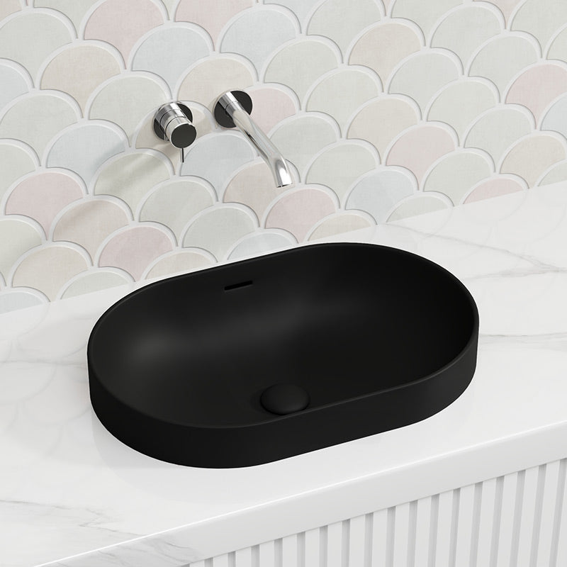 530x340x175mm Fienza Aluca Oval Inset Basin Ceramic Slim Edge with Overflow Colours Available