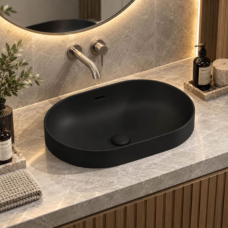 Fienza Aluca Oval Inset Basin Ceramic Slim Edge with Overflow 530x340x175mm - Colours Available