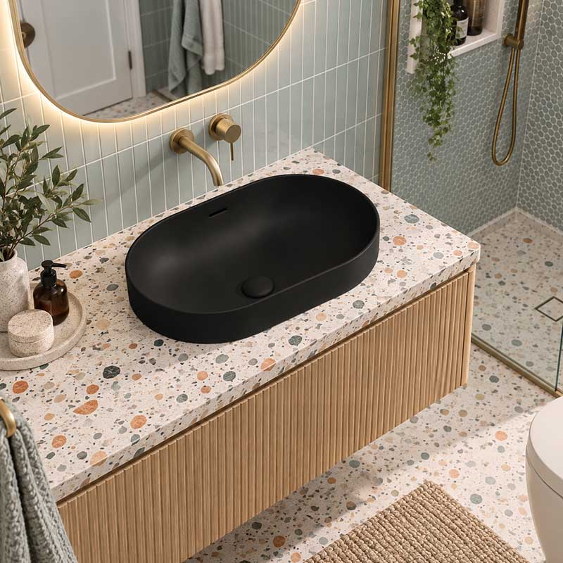 Fienza Aluca Oval Inset Basin Ceramic Slim Edge with Overflow 530x340x175mm - Colours Available