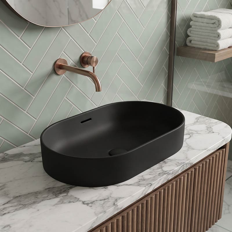 Fienza Aluca Oval Inset Basin Ceramic Slim Edge with Overflow 530x340x175mm - Colours Available