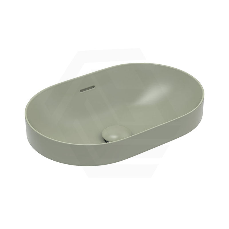 530x340x175mm Fienza Aluca Pill Semi-Inset Basin Ceramic Slim Edge Design Matt Olive