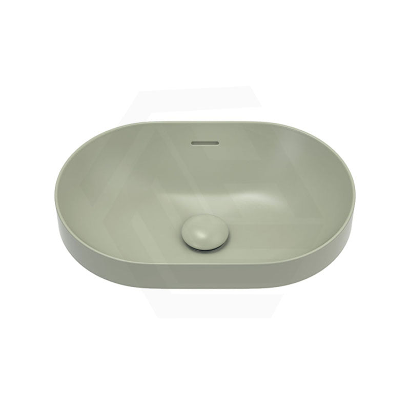 530x340x175mm Fienza Aluca Pill Semi-Inset Basin Ceramic Slim Edge Design Matt Olive