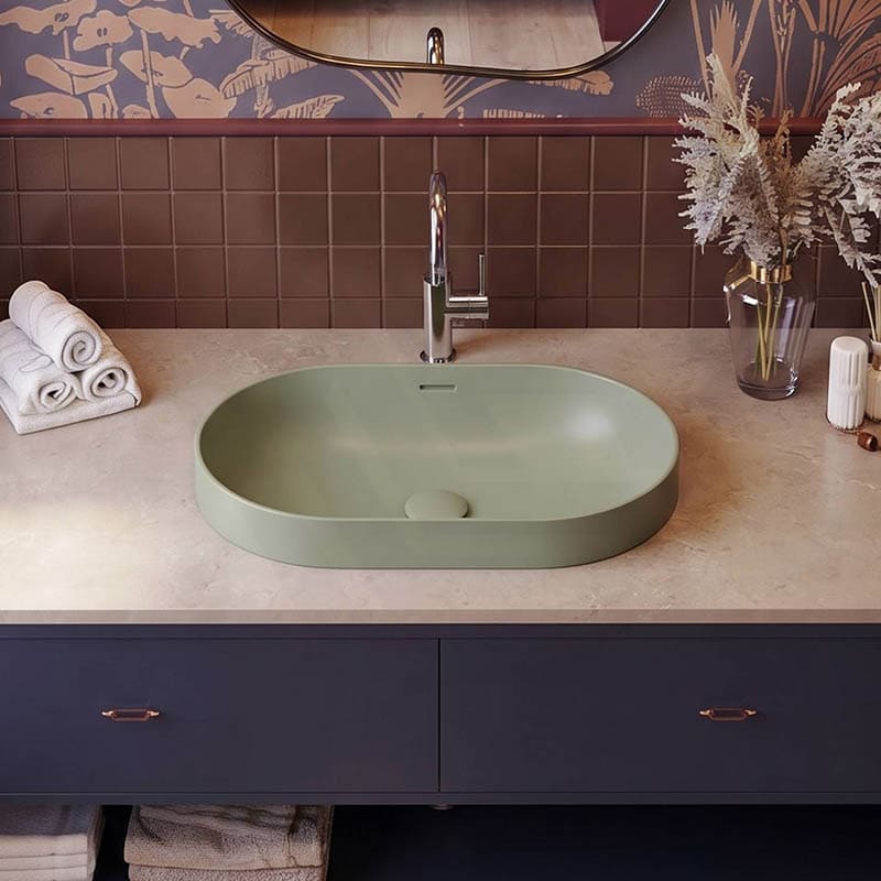 Fienza Aluca Oval Inset Basin Ceramic Slim Edge with Overflow 530x340x175mm - Colours Available
