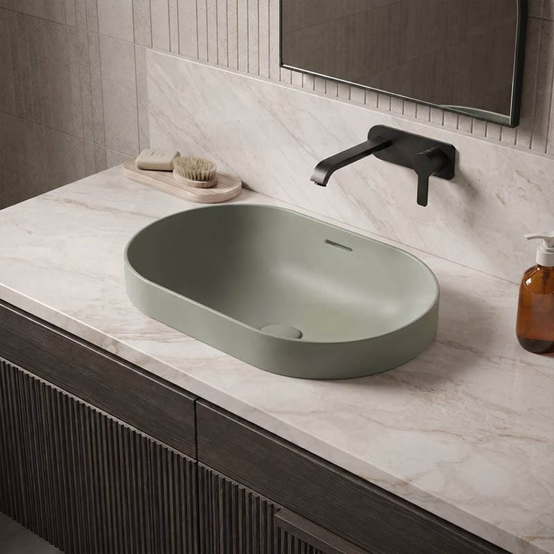 Fienza Aluca Oval Inset Basin Ceramic Slim Edge with Overflow 530x340x175mm - Colours Available