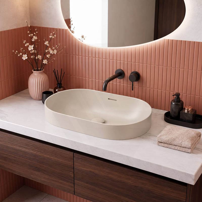 Fienza Aluca Oval Inset Basin Ceramic Slim Edge with Overflow 530x340x175mm - Colours Available