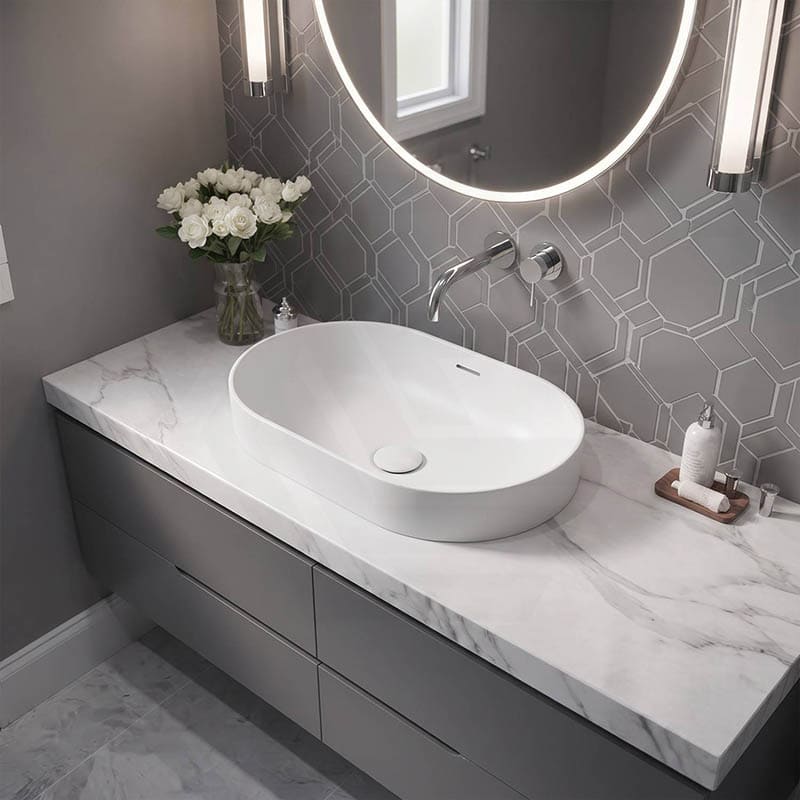 Fienza Aluca Oval Inset Basin Ceramic Slim Edge with Overflow 530x340x175mm - Colours Available