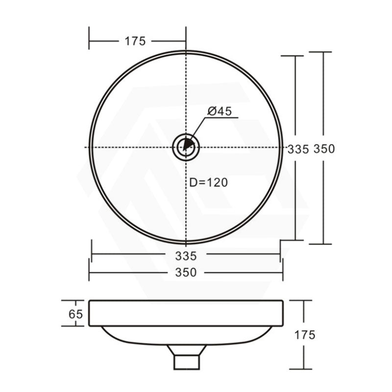 350x350x175mm Fienza Aluca Round Inset Basin Ceramic Slim Edge With Overflow Various Colour