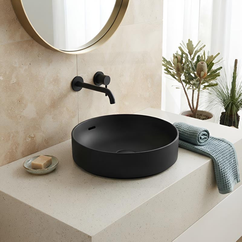 Fienza Aluca Round Inset Basin Ceramic Slim Edge With Overflow 350x350x175mm - Various Colour