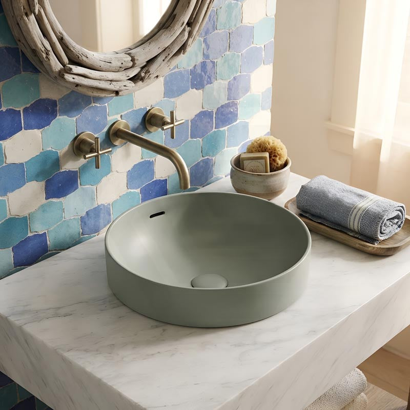 Fienza Aluca Round Inset Basin Ceramic Slim Edge With Overflow 350x350x175mm - Various Colour