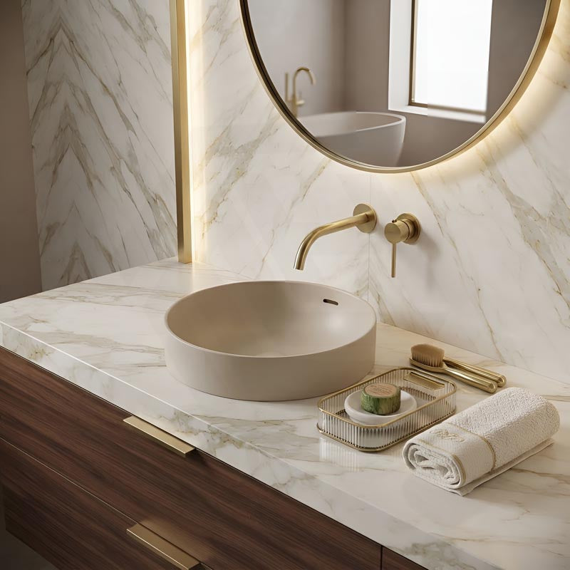 Fienza Aluca Round Inset Basin Ceramic Slim Edge With Overflow 350x350x175mm - Various Colour