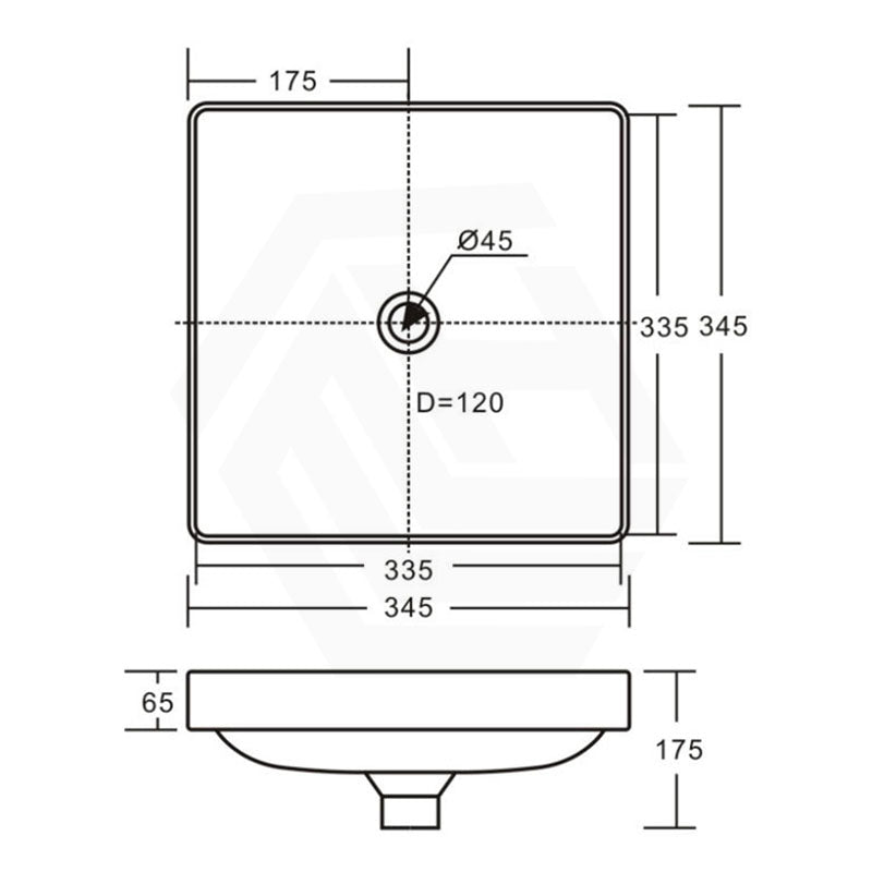 345x345x175mm Fienza Aluca Square Inset Basin Ceramic Slim Edge With Overflow Various Colour