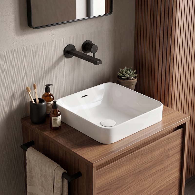 Fienza Aluca Square Ceramic Inset Basin Slim Edge with Overflow 345x345x175mm - Variant Colour