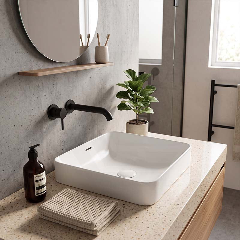 Fienza Aluca Square Ceramic Inset Basin Slim Edge with Overflow 345x345x175mm - Variant Colour