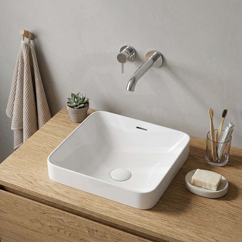 Fienza Aluca Square Ceramic Inset Basin Slim Edge with Overflow 345x345x175mm - Variant Colour