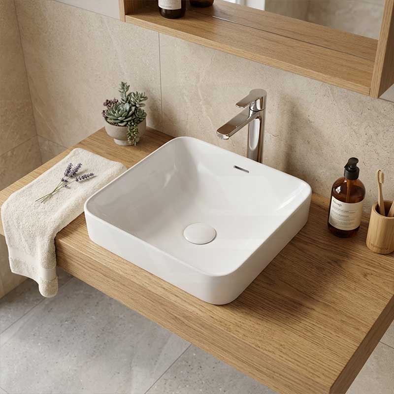 Fienza Aluca Square Ceramic Inset Basin Slim Edge with Overflow 345x345x175mm - Variant Colour