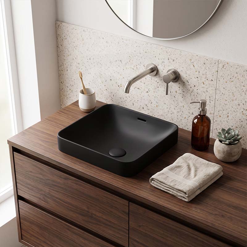 Fienza Aluca Square Ceramic Inset Basin Slim Edge with Overflow 345x345x175mm - Variant Colour
