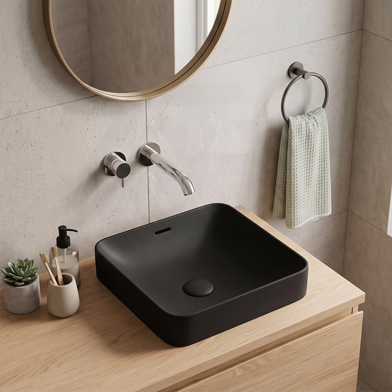 Fienza Aluca Square Ceramic Inset Basin Slim Edge with Overflow 345x345x175mm - Variant Colour