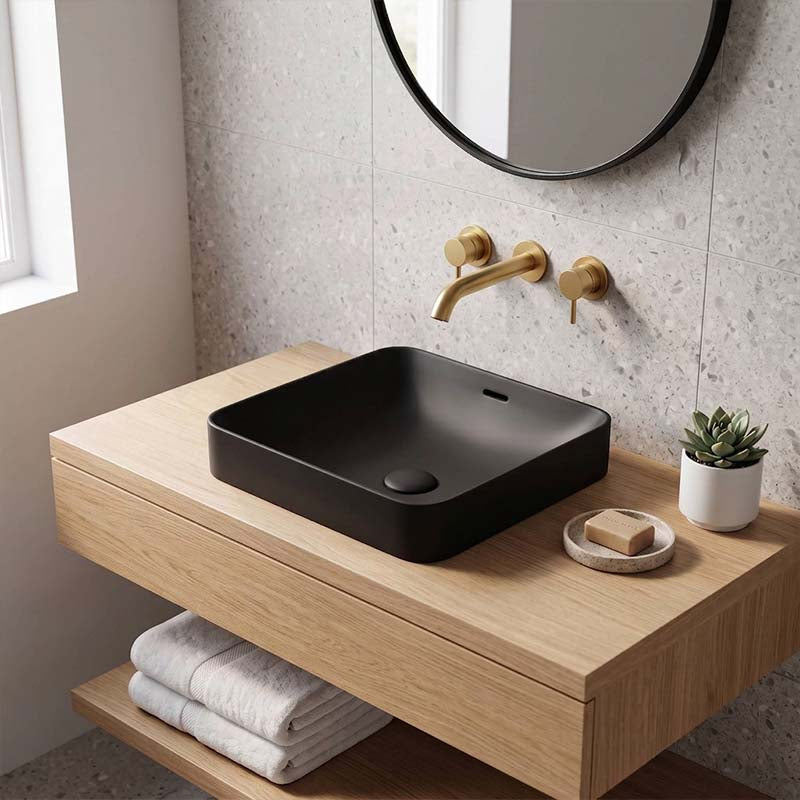 Fienza Aluca Square Ceramic Inset Basin Slim Edge with Overflow 345x345x175mm - Variant Colour