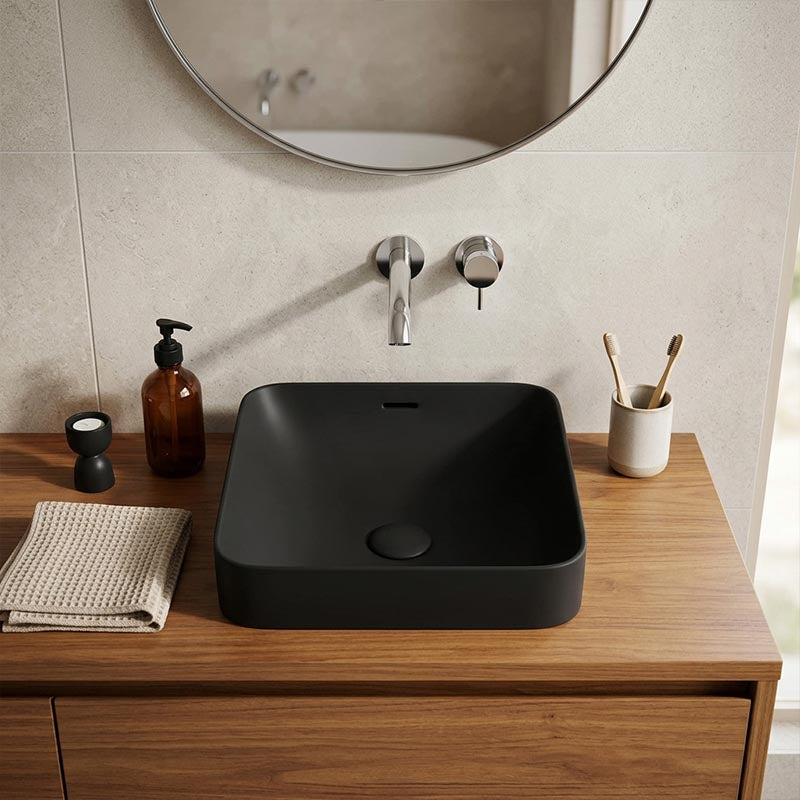 Fienza Aluca Square Ceramic Inset Basin Slim Edge with Overflow 345x345x175mm - Variant Colour