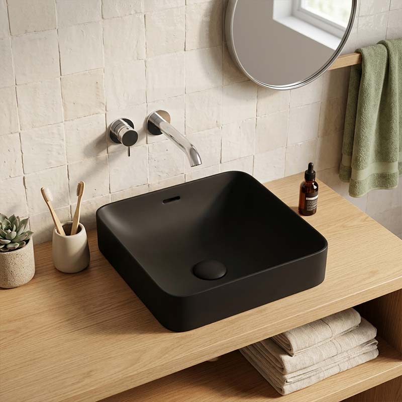 Fienza Aluca Square Ceramic Inset Basin Slim Edge with Overflow 345x345x175mm - Variant Colour
