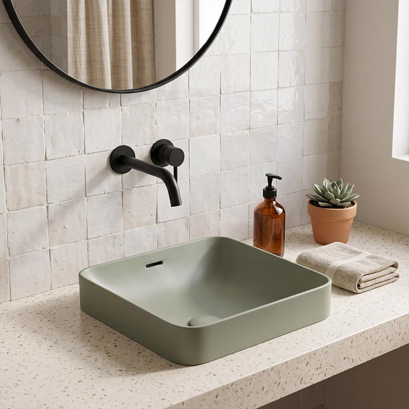 Fienza Aluca Square Ceramic Inset Basin Slim Edge with Overflow 345x345x175mm - Variant Colour