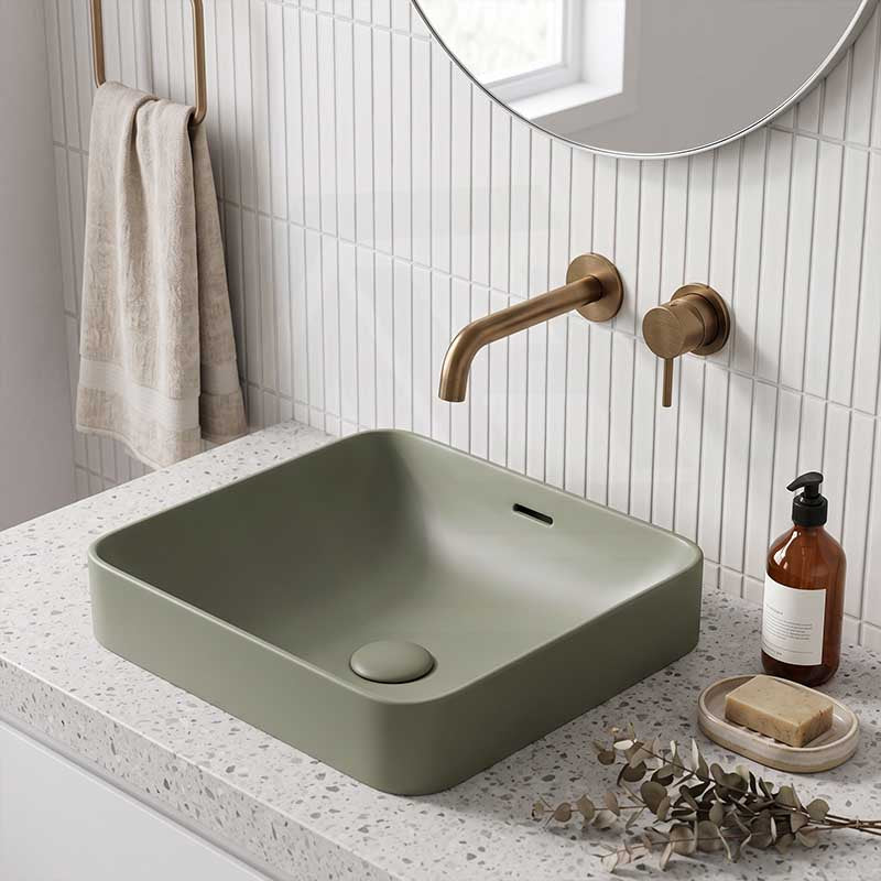 Fienza Aluca Square Ceramic Inset Basin Slim Edge with Overflow 345x345x175mm - Variant Colour