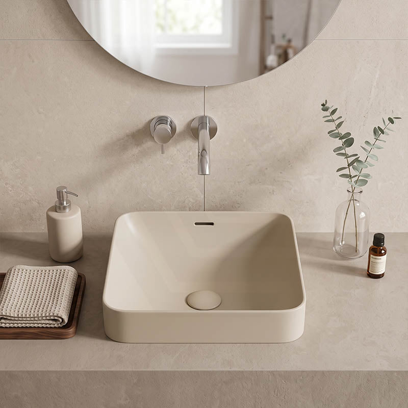 Fienza Aluca Square Ceramic Inset Basin Slim Edge with Overflow 345x345x175mm - Variant Colour