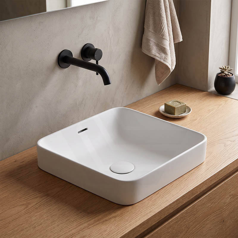 Fienza Aluca Square Ceramic Inset Basin Slim Edge with Overflow 345x345x175mm - Variant Colour