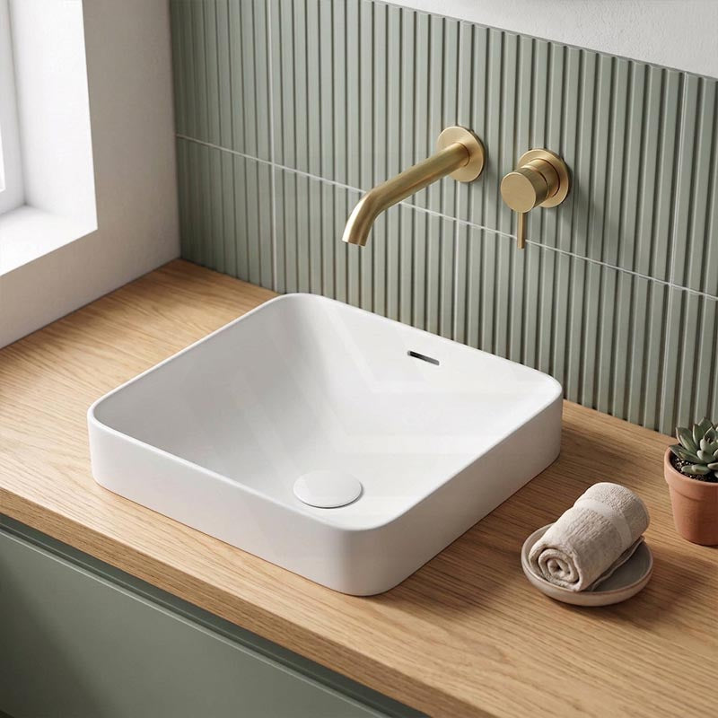 Fienza Aluca Square Ceramic Inset Basin Slim Edge with Overflow 345x345x175mm - Variant Colour