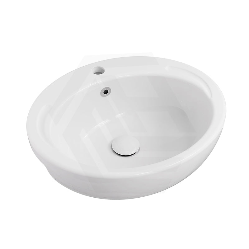 Fienza Micki Oval Semi Recessed Ceramic Basin One Tap Hole 515x430x175mm - Gloss White