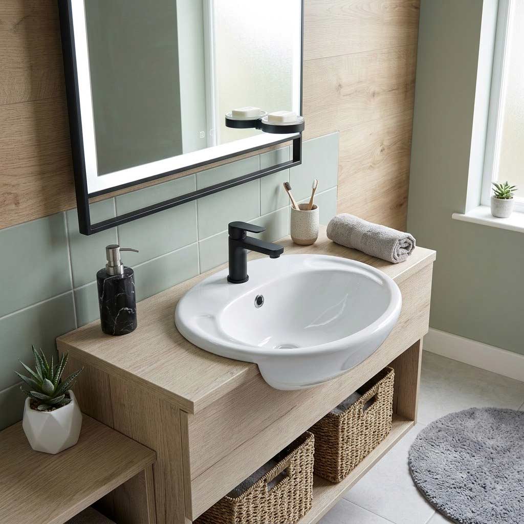 Fienza Micki Oval Semi Recessed Ceramic Basin One Tap Hole 515x430x175mm - Gloss White