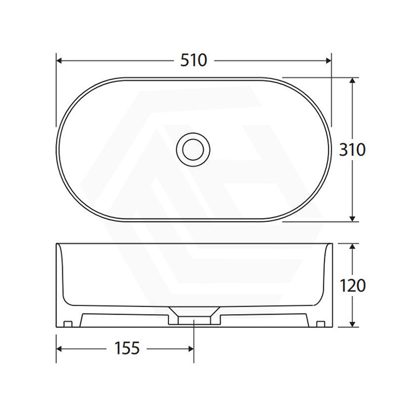 510x310x120mm Fienza Aluca Pill Ceramic Above Counter Basin Slim Edge Colours Available