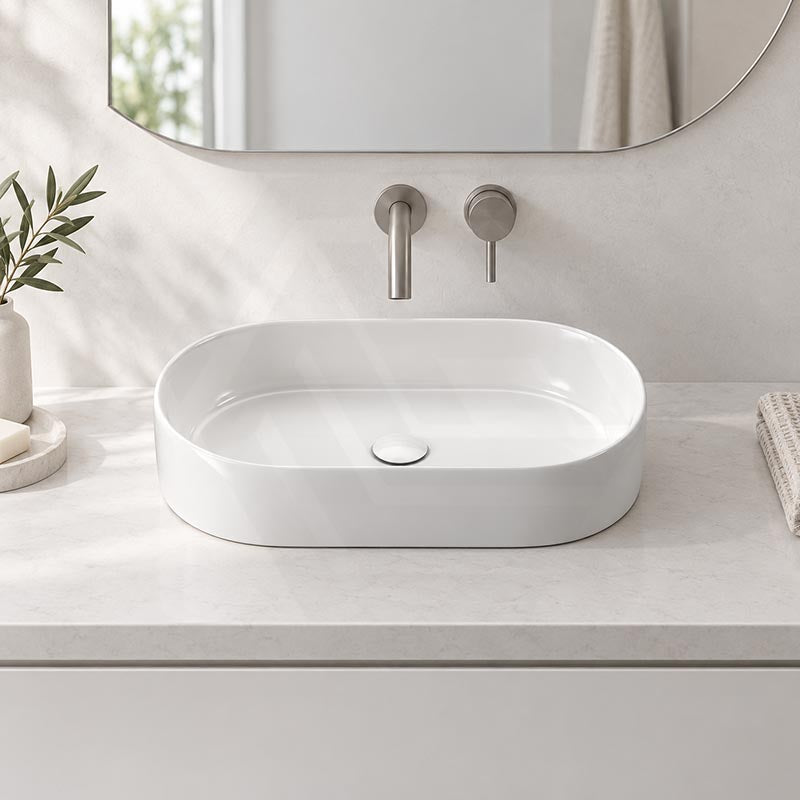 Fienza Aluca Pill Ceramic Above Counter Basin Slim Edge 510x310x120mm - 3 Colours