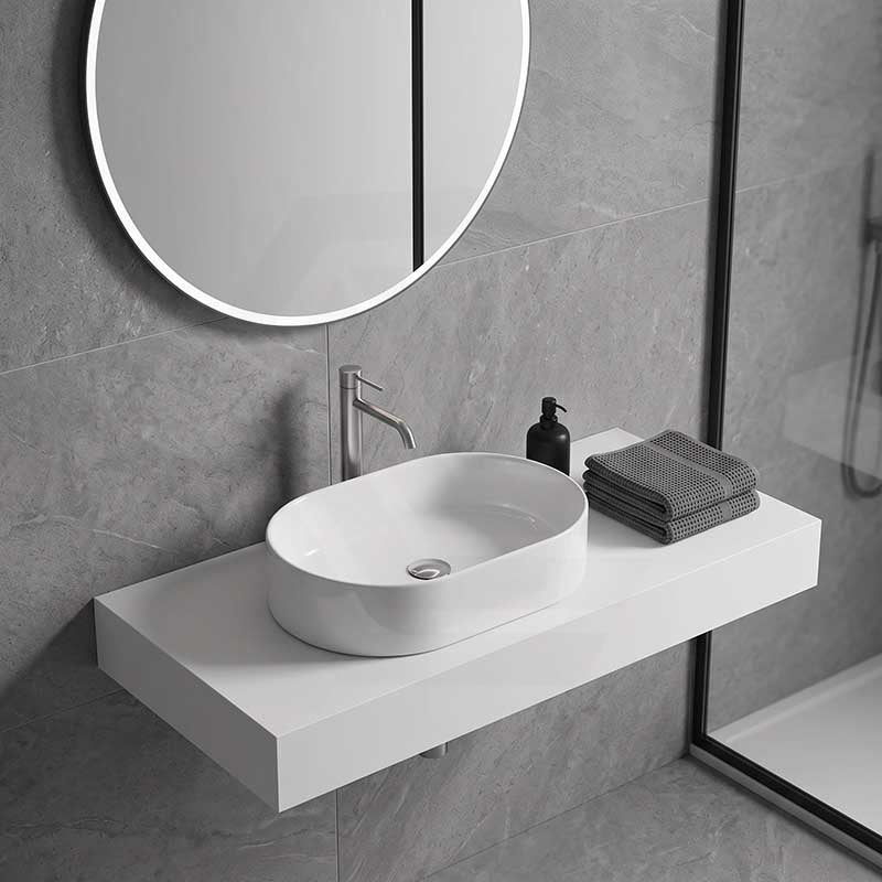 Fienza Aluca Pill Ceramic Above Counter Basin Slim Edge 510x310x120mm - 3 Colours