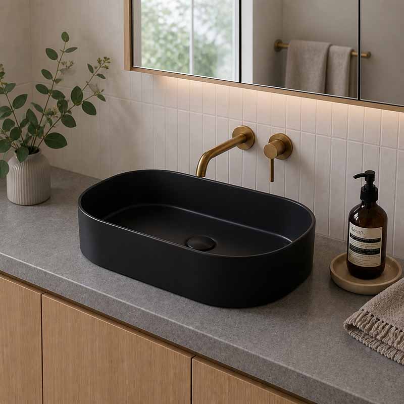 Fienza Aluca Pill Ceramic Above Counter Basin Slim Edge 510x310x120mm - 3 Colours