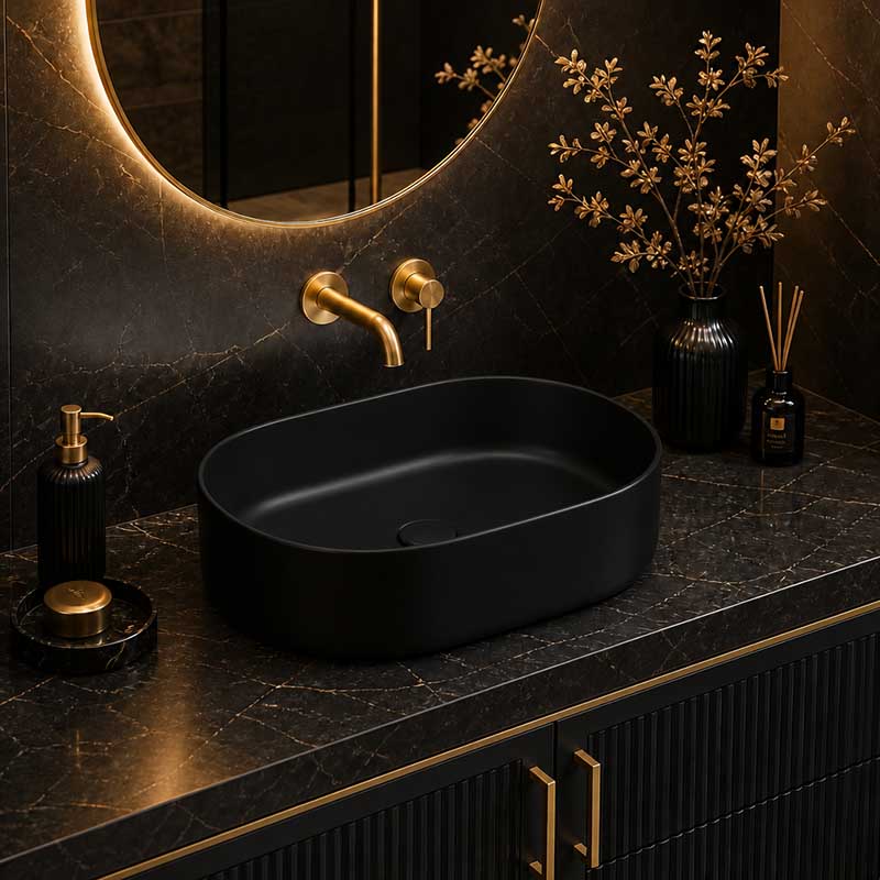 Fienza Aluca Pill Ceramic Above Counter Basin Slim Edge 510x310x120mm - 3 Colours