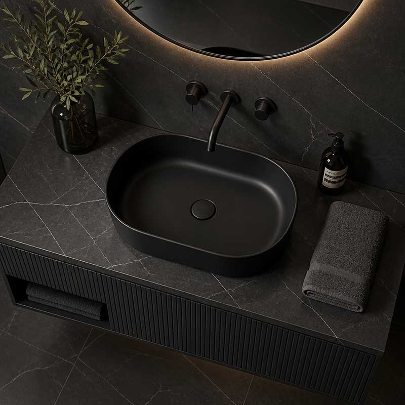 Fienza Aluca Pill Ceramic Above Counter Basin Slim Edge 510x310x120mm - 3 Colours