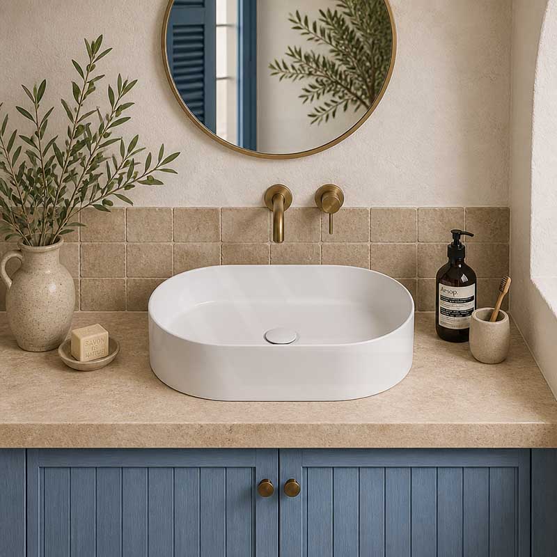 Fienza Aluca Pill Ceramic Above Counter Basin Slim Edge 510x310x120mm - 3 Colours