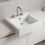 Fienza Jacinta Rectangle Semi Recessed Ceramic Basin 1 or 3 Tap Holes 480x460x150mm - Gloss White